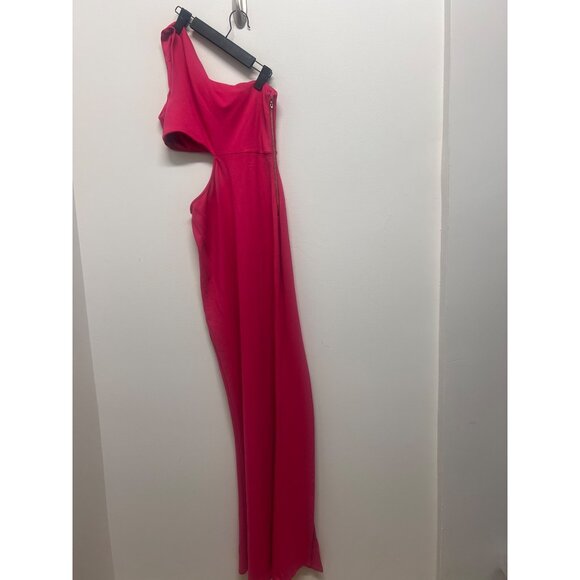 Hot Pink One-Shoulder Cutout Maxi Dress With Thigh-High Slit & Side Zipper Closu - Picture 3 of 7